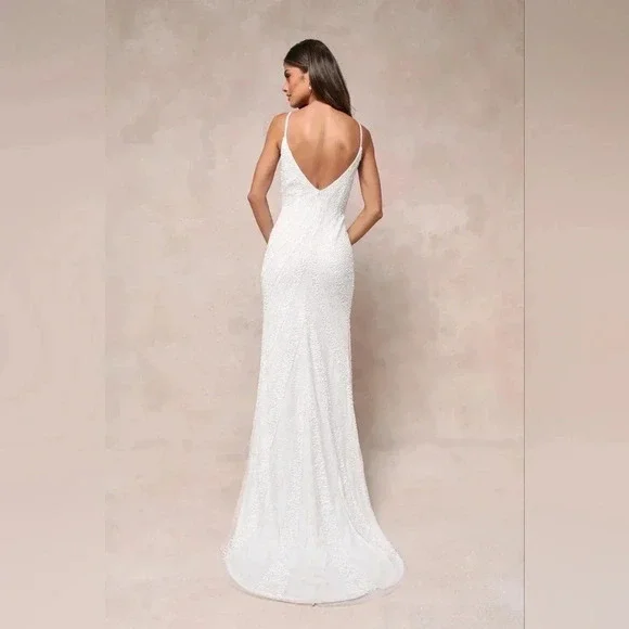 Lulus Enchanting Perfection White Sequin Beaded Slip Maxi Dress Wedding Bride Lulus Enchanting Perfection White Sequin Beaded Slip Maxi Dress Wedding Bride